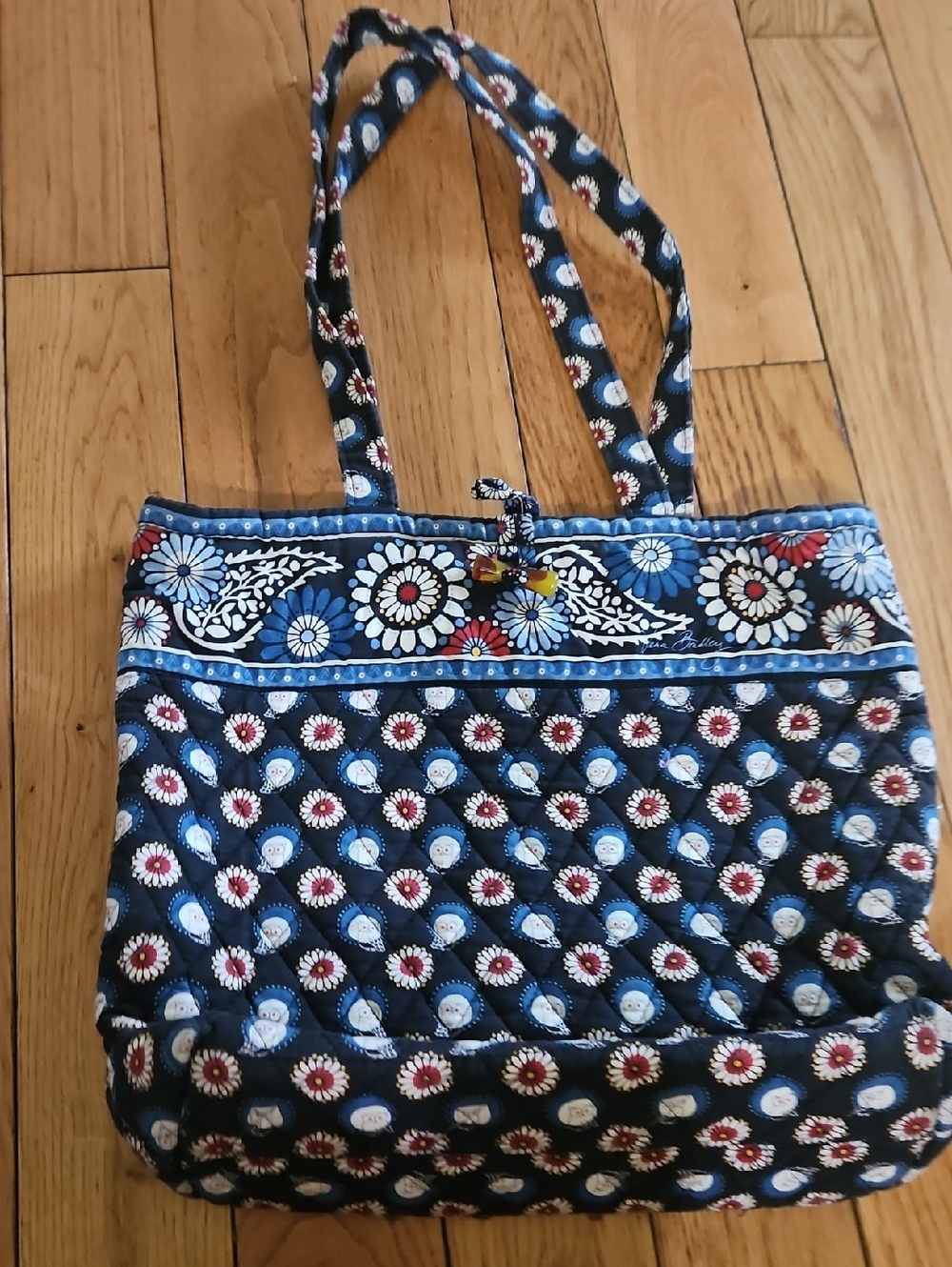 Vera Bradley Navy Quilted Floral Tote with Blue and White Accents